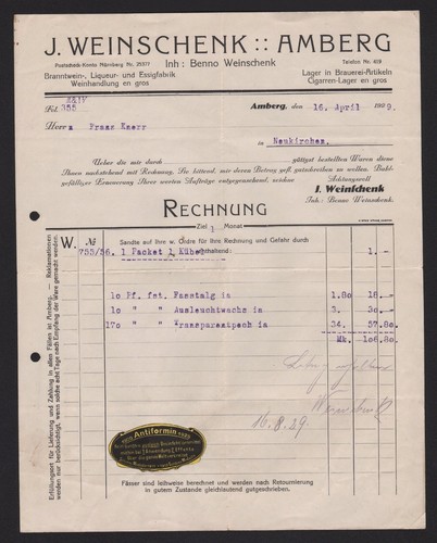 Amberg rechnung 1929 - amberg,,