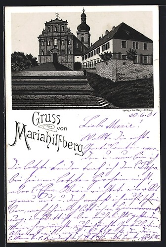 Lithographie amberg kirche - amberg,,