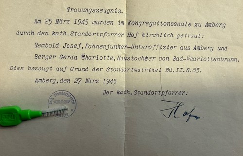 Kriegstrauung amberg 1945 - kriegstrauung,